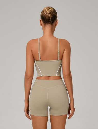 OMEWEE Workout sets for women shorts Adjustable suspender top bra and High Waist Shorts Active Jogger Outfits linen XL — view 3