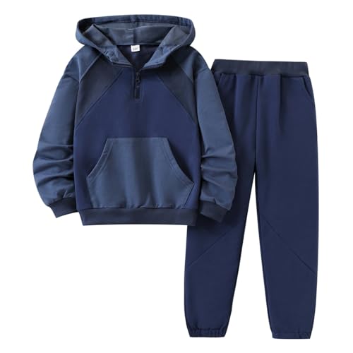 Image of OLMRJKD 5-12Y Boys Clothes 2 Piece Long Sleeve Quarter Zip Hoodie Sweatshirt and Sweatpants Fall Winter Sweatsuit