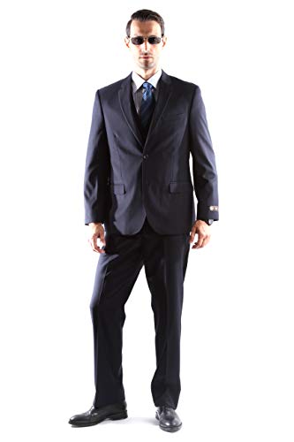 Caravelli Men's Navy 3-Piece Vested Suit - Classic Fit 2-Button Single Breasted Dress Suit Set with Vest and Pants for Wedding Business Formal