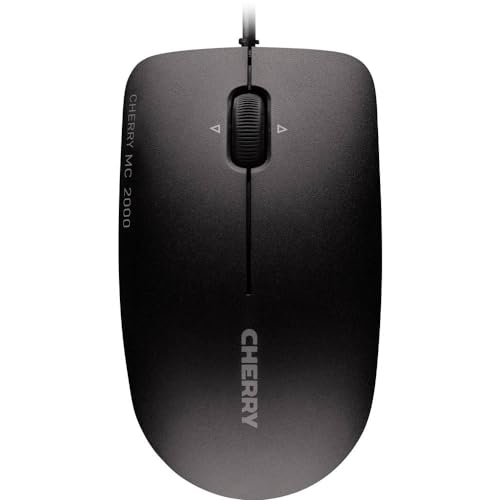 CHERRY MC 2000, Mouse a Filo di Dimensioni Standard, Design Simmetrico per Destrimani e Mancini, 3 Pulsanti, 1600 Dpi, Rotellina, Omologazione GS, Nero