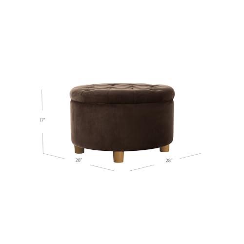 Image of HomePop 28 inch Button Tufted Velvet Round Storage Ottoman - Chocolate Brown Velvet