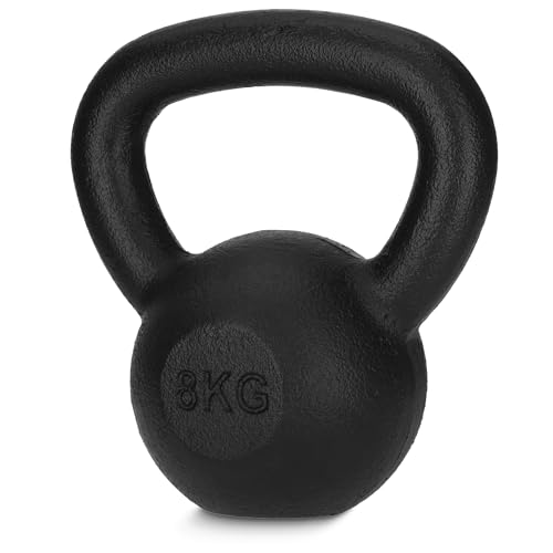4FIZJO Kettlebell aus Gusseisen 8 kg Schwunghantel für Fitness Kraft und Ausdauertraining Kugelgewicht Rundgewichte für Zuhause Turnhalle Gewichte Bodenschonende - Kugelhantel Farbe: Schwarz