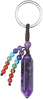 JSDDE Amethyst Crystals Keyring Healing Crystal Gemstone Bead Hexagonal Point Keychain Key Ring Charm for Women Men