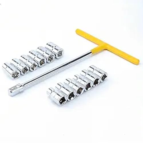 Image of Chrome Vanadium Steel T Spanner Socket Type T Shaped Handle Wrench 13 Pcs Multipurpose 8Mm - 19Mm 1 /2 inch Socket Tool Set, Hex End