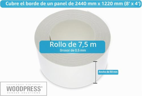 Cinta de chapa prepegada blanca 50 mm rollo de melamina termoadhesiva para perfiles MDF 3