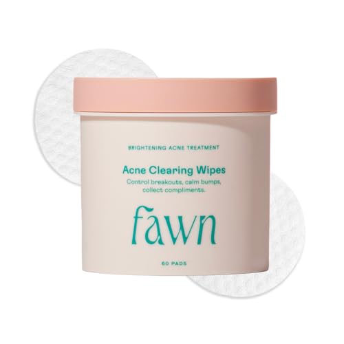 Fawn Acne Clearing Facial Toning Wipes with Salicylic Acid for Teen and Young Skin, Derm-formulated and Vegan, 60 Pads
