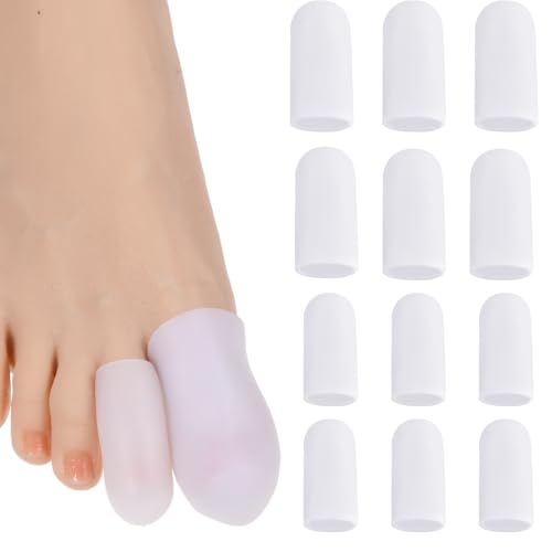 Image of 12 Pcs Silicone Toe Protectors Fittable Gel Toe Cap Breathable Toe Cover Sleeves Toe Cushions for Women Men Protect Toe from Rubbing Missing or Ingrown Toenails Corns Calluses Blisters