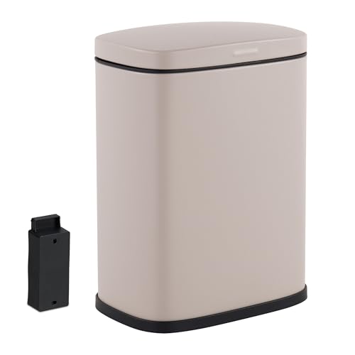 Relaxdays Kosmetikeimer Wandmontage, 3 Liter, Absenkautomatik, Inneneimer, Metall, eckiger Badezimmer Mülleimer, beige