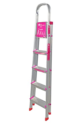 Image of Casa Copenhagen Designed in Denmark, 5-Step Foldable Aluminium Ladder Laser Cut with Super Advance Sure-Hinge Technology,7 Years Warranty - Silver
