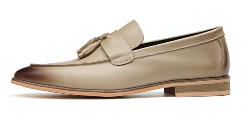 Santimon Men’s Tassel Loafers Genuine Leather Slip-On Shoes Breathable Black & Light Gray Business Formal Dress & Prom Dress Shoes2