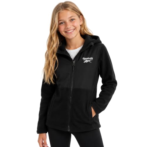 Image of Reebok Girls Fleece Jacket - Weather Resistant Lightweight Polar Fleece Line Zip Up Fleece Jacket for Girls Outerwear Coats