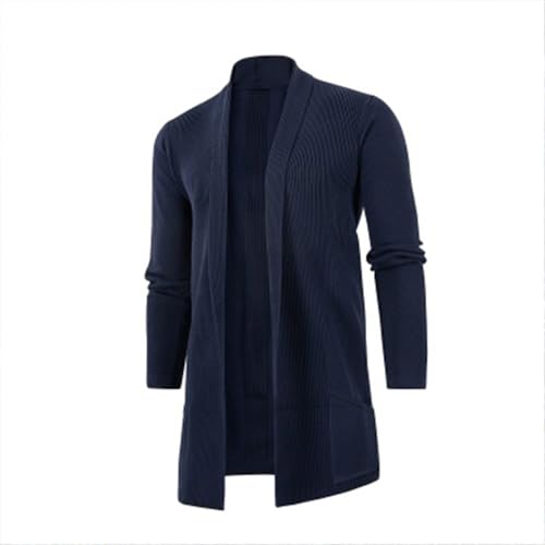 Men's Knitted Shawl Collar Cardigan Long Sleeve Open Front Lightweight Long Length Drape Cape Overcoat with Pockets2