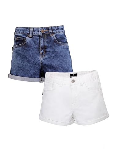 Image of KiddoPanti Girls Tight Length Rollup Denim Shorts with Lavender and Pink 3D Crochet Flowers