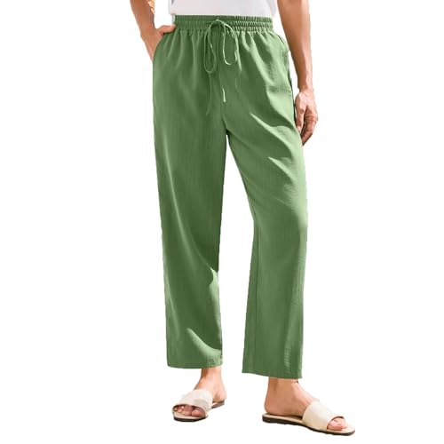 Linen Pants Women Trendy 2025 Casual Summer High Waisted Drawstring Lounge Trousers Straight Leg Pant with Pockets