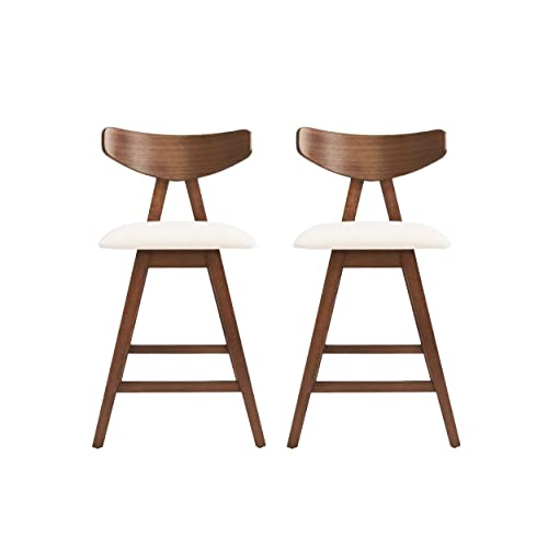 Stocker Upholstered Counter Stools - Light Beige/Walnut (Set of 2)