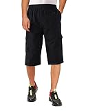 KTWOLEN Herren Cargo Shorts Loose fit Kurze Hosen Baumwolle Bermuda Sommer Freizeithose Arbeitshose Gummibund mit Tunnelzug, Schwarz, L