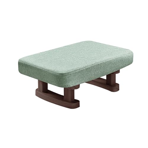 Banco pequeño otomano tapizado en tejido premium verde con patas de madera noble