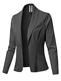 Awesome21 Solid Long Sleeve Open Front Office Blazer Jacket Charcoal 3XL