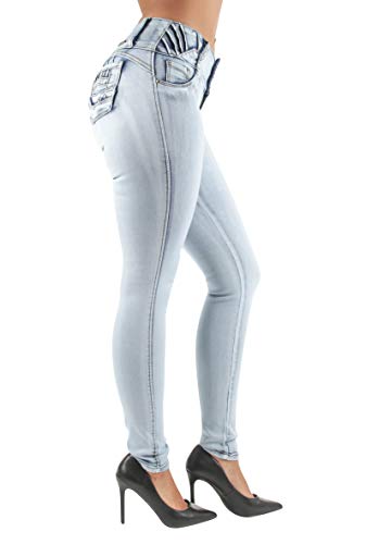 Women's Juniors/Plus Colombian Design Butt Lift Push Up Mid Waist Skinny Jeans4