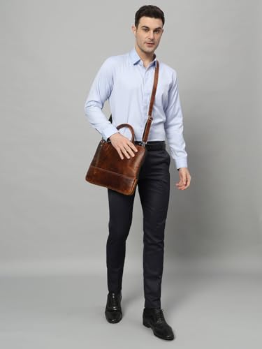 Image of MaheTri Modernist Genuine Leather Laptop Bag (Up to - 15.6 inch) for Men & Women | Unisex Lightweight Leather Briefcase with Adjustable Strap | Multiple card Slots With Zipper Pockets