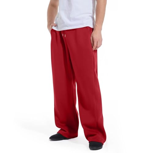Men's Baggy Sweatpants Waistband Drawstring Straight Leg Lounge Pants Solid Color Casual Athletic Jogger Trousers2