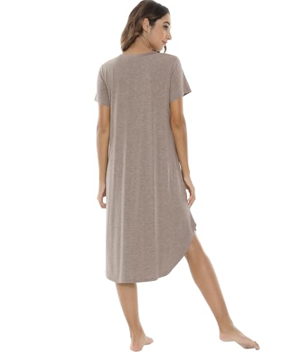 Image of NACHILA Nightgowns for Women-Viscose Made from Bamboo, V Neck Sleepshirts Short Sleeve Sleepwear Cool Nightshirt