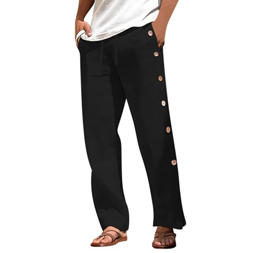Men's Fashion Casual Pants Relaxed Fit Buttons Side Split Trousers Breathable Baggy Straight Leg Summer Beach Pants