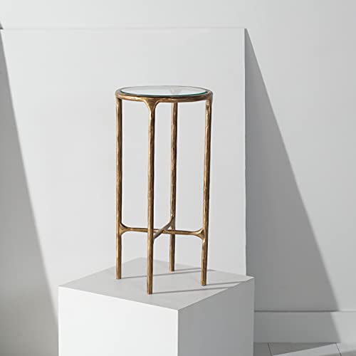 Safavieh Couture Home Collection Jessa Brass Metal/Tempered Glass Top Tall Round End Table (Fully Assembled) Sfv9504A #TOP18