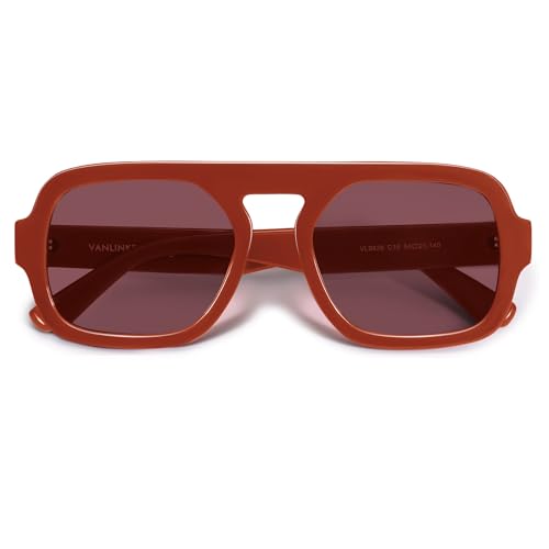 Image of VANLINKER Retro Square Aviator Sunglasses for Women Men 70s Vintage Style Trendy Flat Top Rectangle Sun Glasses VL9826