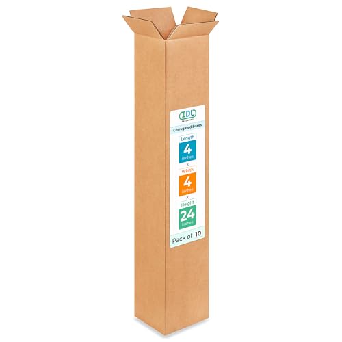 Tall Moving &amp; Shipping Boxes 4x4x24 inches (10-Pack) - Extra Strength 200 lb vs Regular - Corrugated Strong Boxes for Packaging Moving - Cardboard Box, Made in USA - Packing Box by IDL Packaging