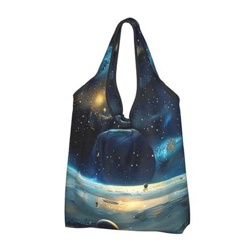 Sac à provisions réutilisable imprimé lune étoiles noir 3 Pack pour courses