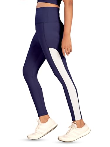 Image of Women's Polyester Blend Yoga Pants with High Rise Waist Stretch Fit Design Side Patti Slim Fit Style and Standard Length | Workout Track Pants | Joggers for GymRunning | Sports Top