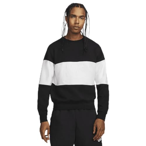 Nike Club Men's French Terry Color-Blocked Crew (FB7848-010, Black/White) Size Small