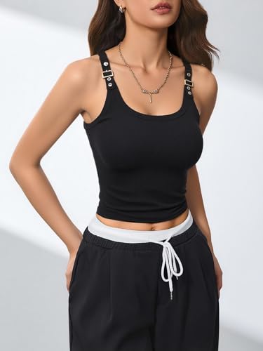 Women's Scoop Neck Sleeveless Tank Top Ribbed Knit Going Out Tops Streetwear3