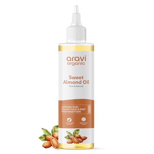 Image of Aravi Organic 100% Pure Cold Pressed Almond Oil - For Hair Growth, Skin Care and Moisturising - 200 ml