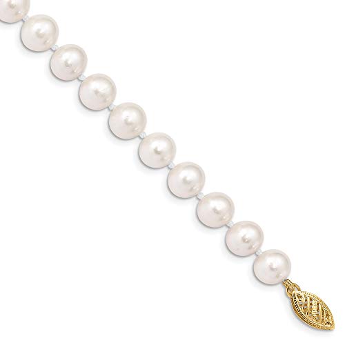IceCarats 14K Solid Yellow Gold 7mm White Round Freshwater Cultured Pearl Chain Bracelet2