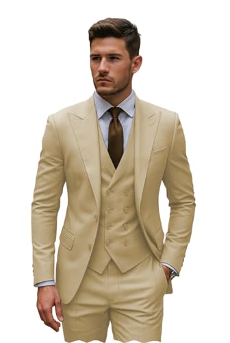 Men's Suits Regular Fit 3 Piece Double Breasted Prom Tuxedos Business Jacket Blazer+Vest+Pants Wedding