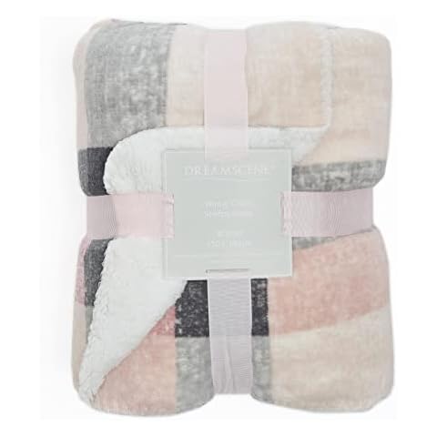 Dreamscene Blush Check Sherpa Fleece Blanket Cover