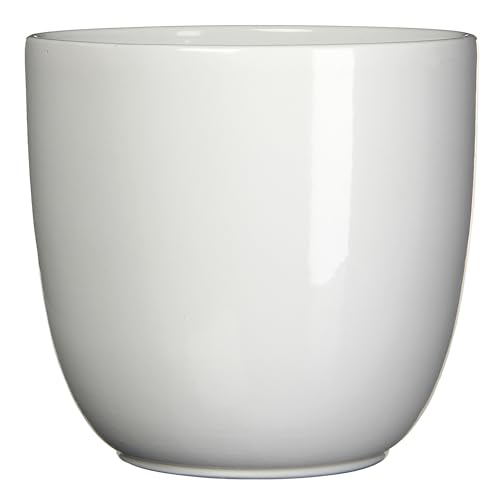 Annastore Blumenübertopf Tusca aus Keramik - Übertopf - Blumentopf - Übertöpfe - Blumentöpfe (Weiß, H 23 cm - Ø 25 cm)