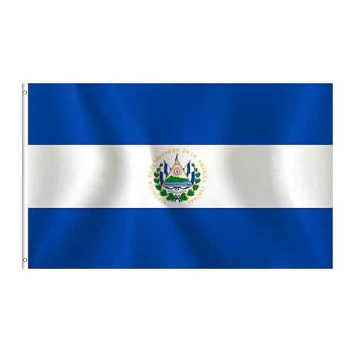 Salvadoran Flag 3x5 Ft for Outside El Salvador Flag with Brass Grommets Fade Resistant Polyester for Indoor Outdoor Decor Home Porch Wall Garden Events