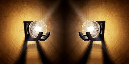 Image of GreyWings Wooden & Glass Wall Light for Home, Brown & Transparent Antique Decorative Wall Lamp with E27 Holder, Wall Light Bulb Not Included, Pack of 2