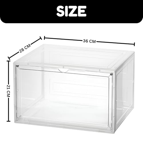 Image of NYALKARAN Shoe Storage Organizer Box for Sneakers - Transparent, Heavy Duty, Stackable with Magnetic Door - Large Plastic Shoe Box for Men & Women (Transparent, Pack of 1)