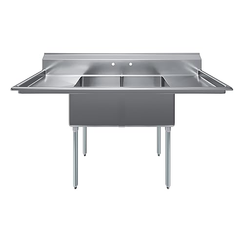 Image of AmGood Stainless Steel Prep & Utility Sink | 304 Stainless Steel | Restaurant, Kitchen, Laundry, Garage | NSF (23 in. x 72 in. | Two Bowls | 2 Drainboards)