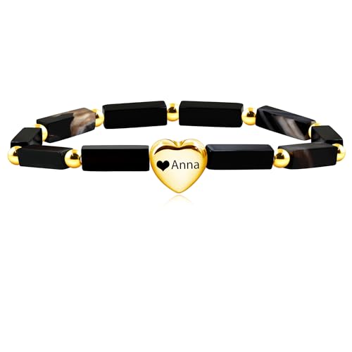Image of Cuboid Love Elastic Bracelet, Crystal Energy Stone Anxiety Relief Yoga Jewelry for Women Male (Heart-shaped Charm Can Be Customized Name)