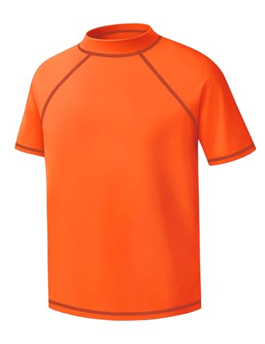 Image of Boys Rash Guard Short Sleeve UPF50+ Sun Protection Water Beach Swim Shirt | Kids Youth Surfing Pool Neon Swimwear Top Quick Dry Tagless Ultra Soft Stretchy Lightweight Moisture Wicking Cool Feel Tee