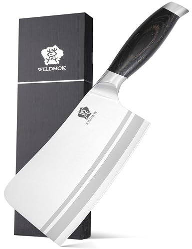 WILDMOK Couteau de couperet à viande, hachoir à os robuste de 17,9 cm, couteau de boucher en acier...