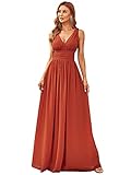 Ever-Pretty Womens Deep V Neck Chiffon Bridesmaid Gowns for Wedding Burnt Orange US20