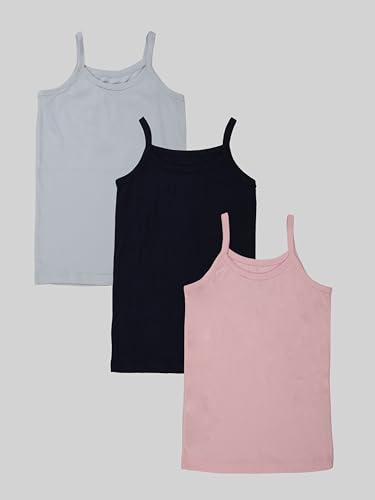 Image of KiddoPanti Girls 100% Cotton Rib Solid Camisole Tank Top Pack of 3