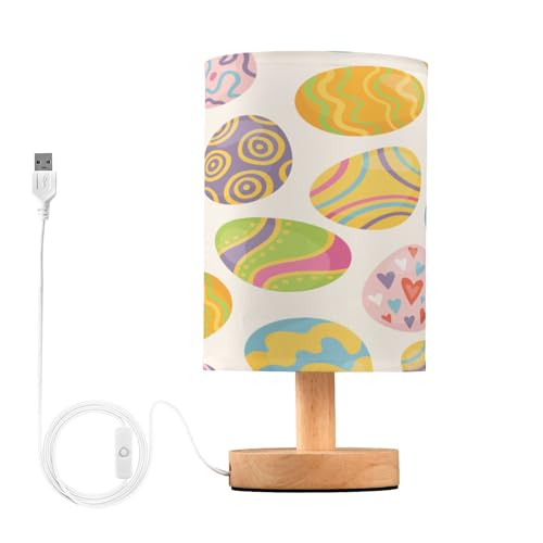 SDMKA Colorful Easter Eggs Bedside Table Lamp for Bedroom, Minimalist Nightstand Lamp with Round Fabric Shade for Living Room, Office, No Bulb Required