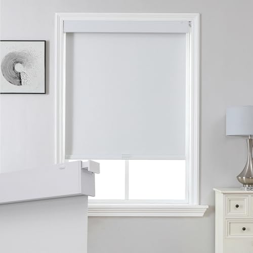 Image of Joydeco No Drill No Tools Blackout Shades, Free-Stop Cordless Roller Shades, Thermal Insulated Blinds for Indoor Windows, Easy Install Window Blinds for Home and Office (White, 34" W X 75" H)